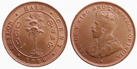 Ceylon. Giorgio V. 1/2 cent 1926 FDC