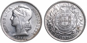 Portogallo 50 centavos 1916. AG (.835) • 12.5 g • ⌀ 30 mm
KM# 561