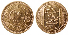 Tunisia. Ahmad Pasha 100 Franchi AH1351 (1932). KM# 257. AU gr. 6,55. FDC