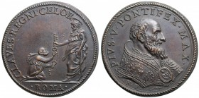 Papali. Pio V (1566-1572). Medaglia CLAVES REGNI CELOR; bronzo AE gr. 13,4 mm 30,5. Riconio del Mazio (XIX secolo). FDC