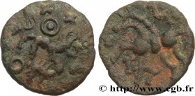 GALLIA - AULERCI EBUROVICES (Area of Évreux)
Type : Bronze au cheval et au sanglier 
Date : c.60-50 AC. 
Metal : bronze 
Diameter : 14,5  mm
Orientati...