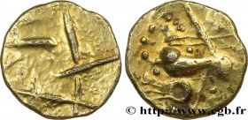 GALLIA - CALETI (Area of Pays de Caux)
Type : Quart de statère aux lignes entremêlées 
Date : c. 80-50 AC. 
Metal : gold 
Diameter : 13  mm
Weight : 1...