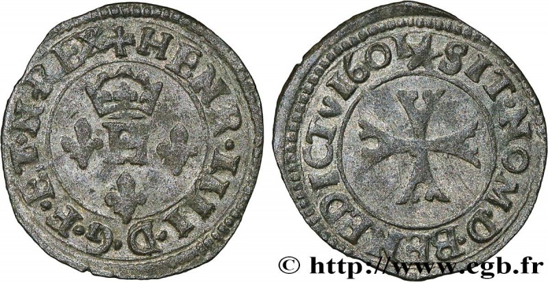 HENRY IV
Type : Liard à l'H couronnée, 4e type (à la croix échancrée) 
Date : 16...