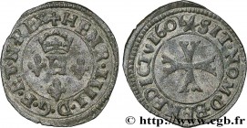 HENRY IV
Type : Liard à l'H couronnée, 4e type (à la croix échancrée) 
Date : 1601 
Mint name / Town : Chambéry 
Quantity minted : 172508 
Metal : bil...