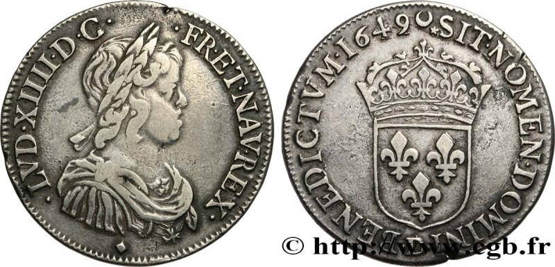 LOUIS XIV "THE SUN KING"
Type : Demi-écu à la mèche courte 
Date : 1649 
Mint na...