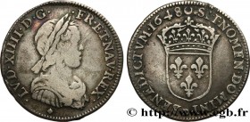 LOUIS XIV "THE SUN KING"
Type : Quart d'écu à la mèche courte 
Date : 1648 
Mint name / Town : Lyon 
Quantity minted : 30172 
Metal : silver 
Millesim...
