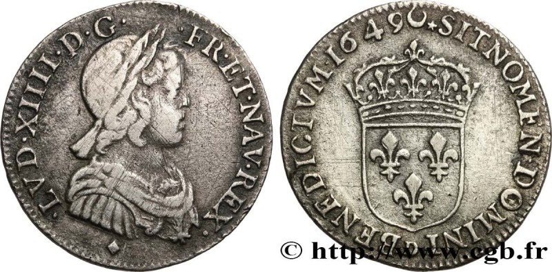 LOUIS XIV "THE SUN KING"
Type : Quart d'écu à la mèche courte 
Date : 1649 
Mint...