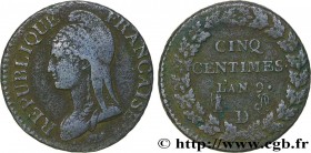 CONSULATE
Type : Cinq centimes Dupré, grand module 
Date : An 9 (1800-1801) 
Mint name / Town : Lyon 
Quantity minted : 97788 
Metal : copper 
Diamete...