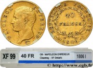 PREMIER EMPIRE / FIRST FRENCH EMPIRE
Type : 40 francs or Napoléon tête nue, Calendrier grégorien 
Date : 1806 
Mint name / Town : Limoges 
Quantity mi...