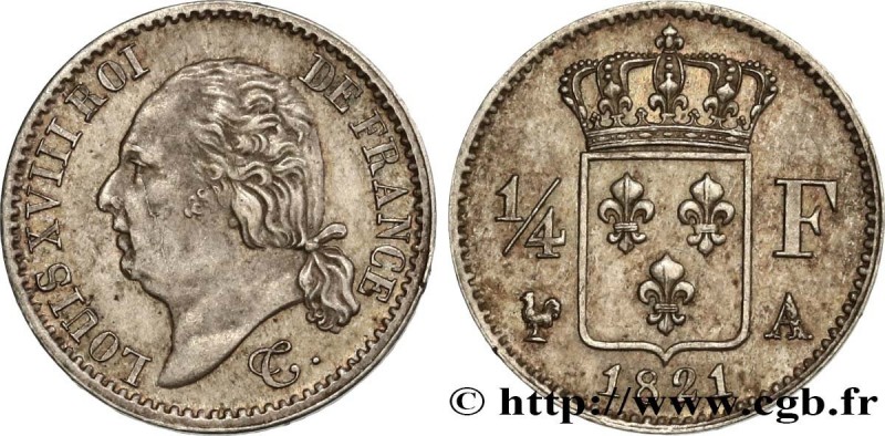 LOUIS XVIII
Type : 1/4 franc Louis XVIII 
Date : 1821 
Mint name / Town : Paris ...