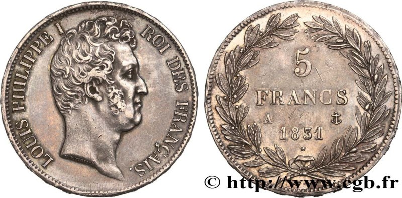 LOUIS-PHILIPPE I
Type : 5 francs type Tiolier avec le I, tranche en relief 
Date...