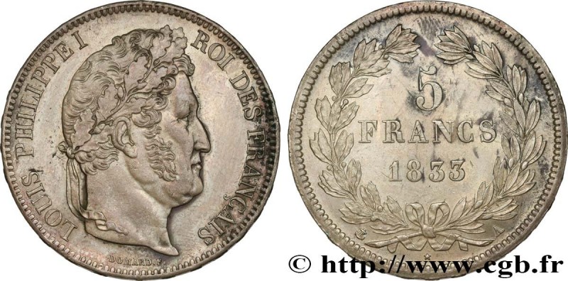 LOUIS-PHILIPPE I
Type : 5 francs IIe type Domard 
Date : 1833 
Mint name / Town ...