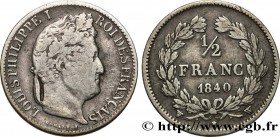 LOUIS-PHILIPPE I
Type : 1/2 franc Louis-Philippe 
Date : 1840 
Mint name / Town : Lille 
Quantity minted : 65640 
Metal : silver 
Millesimal fineness ...