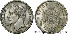 SECOND EMPIRE
Type : 1 franc Napoléon III, tête laurée 
Date : 1867 
Mint name / Town : Bordeaux 
Quantity minted : 6091959 
Metal : silver 
Millesima...