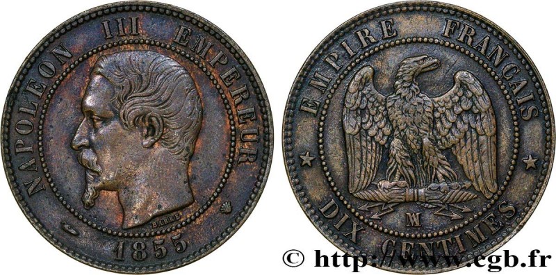 SECOND EMPIRE
Type : Dix centimes Napoléon III, tête nue, différent levrette 
Da...