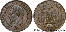 SECOND EMPIRE
Type : Dix centimes Napoléon III, tête nue 
Date : 1855 
Mint name / Town : Marseille 
Quantity minted : 7975490 
Metal : bronze 
Diamet...