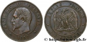 SECOND EMPIRE
Type : Dix centimes Napoléon III, tête nue 
Date : 1857 
Mint name / Town : Strasbourg 
Quantity minted : 1070080 
Metal : bronze 
Diame...