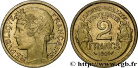 III REPUBLIC
Type : Essai de 2 francs Morlon 
Date : 1931 
Quantity minted : --- 
Metal : bronze-aluminium 
Diameter : 27  mm
Orientation dies : 6  h....