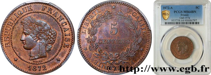 III REPUBLIC
Type : 5 centimes Cérès 
Date : 1872 
Mint name / Town : Paris 
Met...