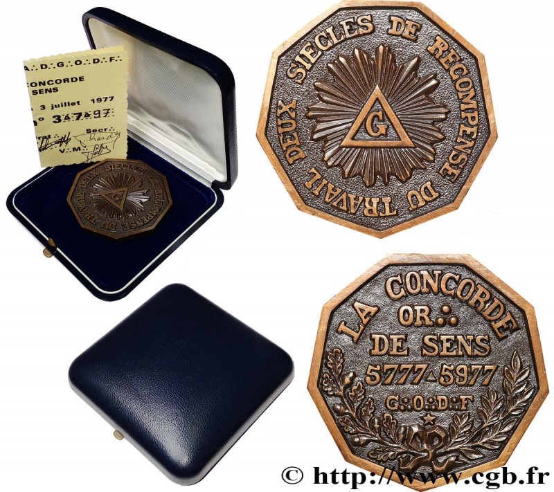 FREEMASONRY
Type : Médaille, La concorde, Orient de Sens, Bicentenaire 
Date : 1...