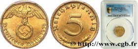 GERMANY
Type : 5 Reichspfennig 
Date : 1936 
Mint name / Town : Karlsruhe 
Metal : copper 
Diameter : 18  mm
Edge : lisse 
Rarity : R1 
Obverse legend...