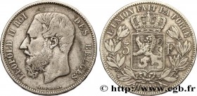 BELGIUM - KINGDOM OF BELGIUM - LEOPOLD II
Type : 5 Francs 
Date : 1866 
Quantity minted : - 
Metal : silver 
Millesimal fineness : 900  ‰
Diameter : 3...