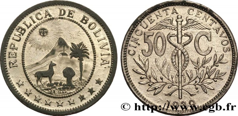 BOLIVIA - REPUBLIC
Type : Epreuve en étain (?) de 50 Centavos 
Date : 1942 
Meta...