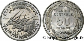 CAMEROON
Type : Essai 50 Francs Etat du Cameroun, commémoration de l’indépendance, antilopes 
Date : 1960 
Mint name / Town : Paris 
Quantity minted :...