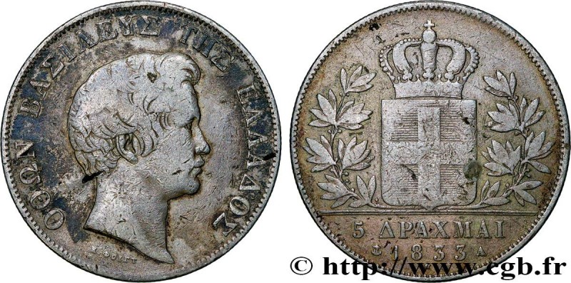 GREECE - KINGDOM OF GREECE – OTTO
Type : 5 Drachmes 
Date : 1833 
Mint name / To...