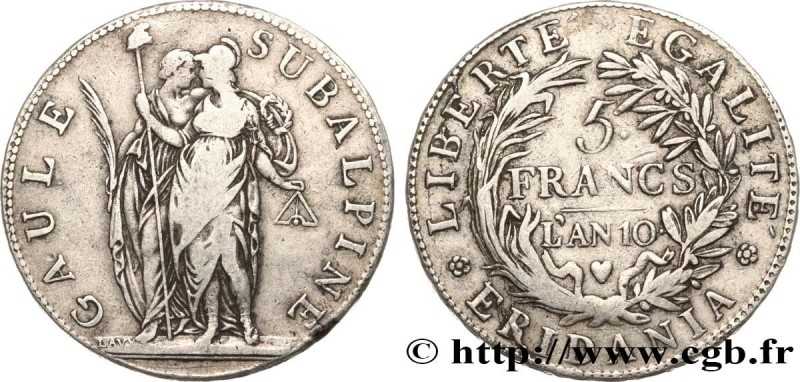 ITALY - SUBALPINE GAUL
Type : 5 Francs an 10 
Date : An 10 (1801-1802) 
Mint nam...