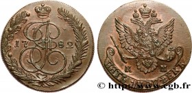 RUSSIA - CATHERINE II
Type : 5 Kopecks 
Date : 1782 
Mint name / Town : Kolyvan 
Quantity minted : 6014000 
Metal : copper 
Diameter : 42,5  mm
Orient...