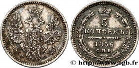 RUSSIA - ALEXANDER II
Type : 5 Kopecks  
Date : 1856 
Mint name / Town : Saint-Petersbourg 
Quantity minted : 680000 
Metal : silver 
Millesimal finen...