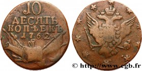 RUSSIA - PETER III
Type : 10 Kopeck 
Date : 1762 
Metal : copper 
Diameter : 43  mm
Orientation dies : 12  h.
Weight : 56,04  g.
Edge : cordonnée 
Rar...