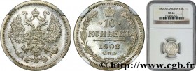 RUSSIA
Type : 10 Kopeck 
Date : 1902 
Mint name / Town : Saint-Petersbourg 
Quantity minted : 17000009 
Metal : silver 
Millesimal fineness : 500  ‰
D...