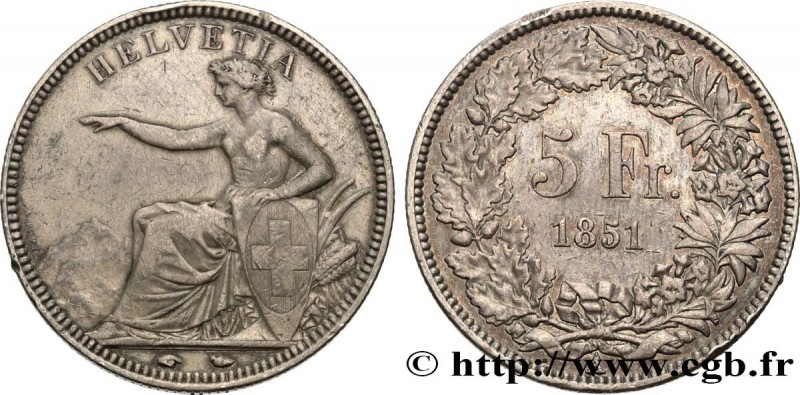 SWITZERLAND - CONFEDERATION
Type : 5 Francs Helvetia assise 
Date : 1851 
Mint n...