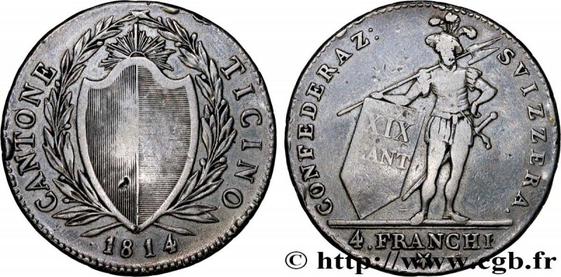 SWITZERLAND - CANTON OF TICINO
Type : 4 Franchi (Francs) 
Date : 1835 
Mint name...