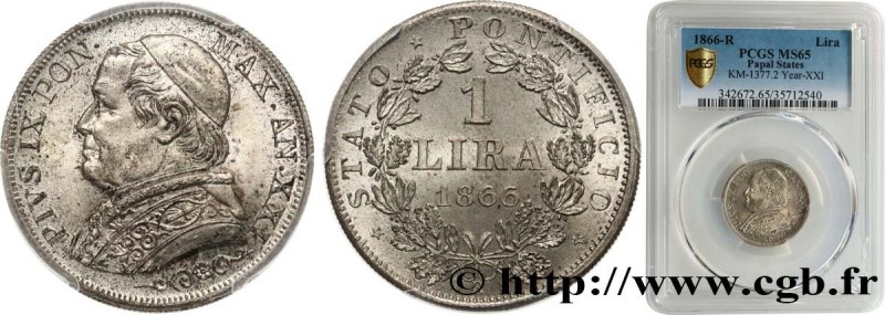 VATICAN AND PAPAL STATES
Type : 1 Lire Pie IX type grand buste an XXI 
Date : 18...