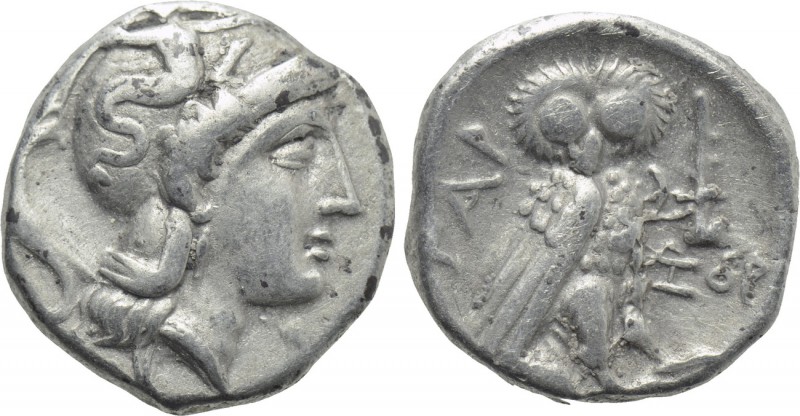 CALABRIA. Tarentum. Drachm (Circa 302-280 BC). Zor-, magistrate. 

Obv: Helmet...