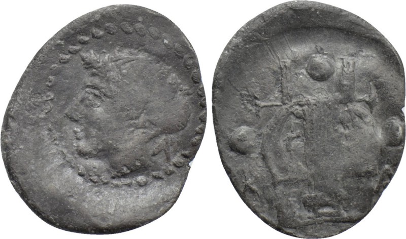 SICILY. Katane. Tetras or Trionkia (Circa 415-412 BC). 

Obv: Laureate head of...