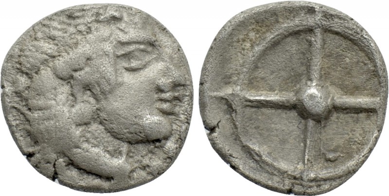 SICILY. Syracuse. Litra (Circa 475-470 BC). 

Obv: Head of Arethusa right.
Re...