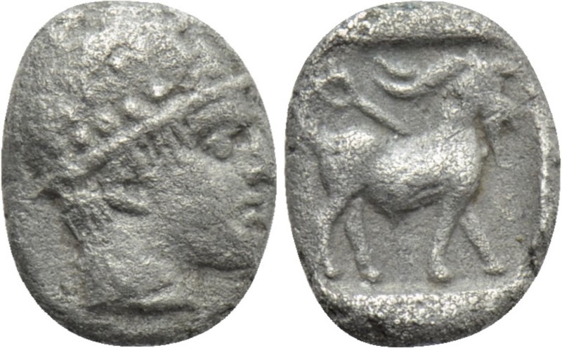THRACE. Ainos. Obol (Late 5th century BC). 

Obv: Head of Hermes right, wearin...