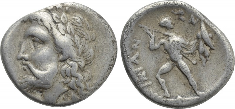 THESSALY. Ainianes. Hemidrachm (Circa 350s-340s BC). Hypata mint. 

Obv: Laure...