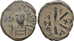 MAURICE TIBERIUS (582-602). Half Follis. Constantinople. Dated RY 20 (602).