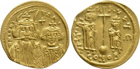 CONSTANS II with CONSTANTINE IV, HERACLIUS and TIBERIUS (641-668). GOLD Solidus. Constantinople.