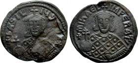 MICHAEL III 'THE DRUNKARD,' with BASIL I (842-867). Follis. Constantinople.
