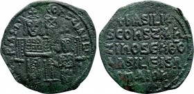 BASIL I THE MACEDONIAN with CONSTANTINE (867-886). Follis. Constantinople.