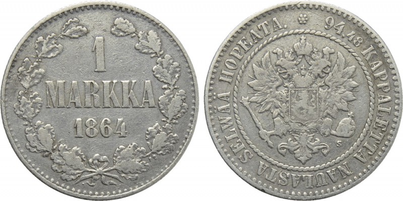 FINLAND. Alexander II (Czar of Russia, 1855-1881). Markka (1864-S). Helsinki. 
...