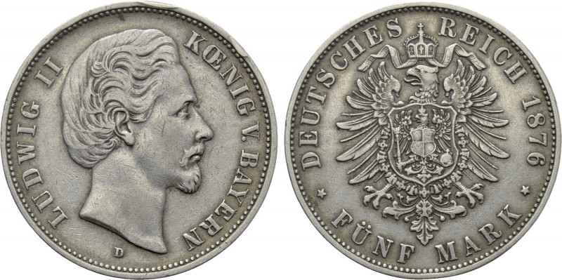 GERMANY. Bayern. Ludwig II (1864-1886). 5 Mark (1876-D). München. 

Obv: LUDWI...