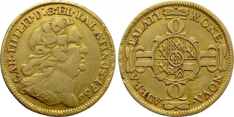 GERMANY. Pfalz-Sulzbach. Karl Philipp (1716-1742). GOLD 1/2 Karolin (1736). Mann...
