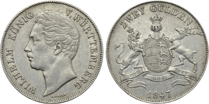 GERMANY. Württemberg. Wilhelm I (1816-1864). 2 Gulden (1847). Stuttgart. 

Obv...